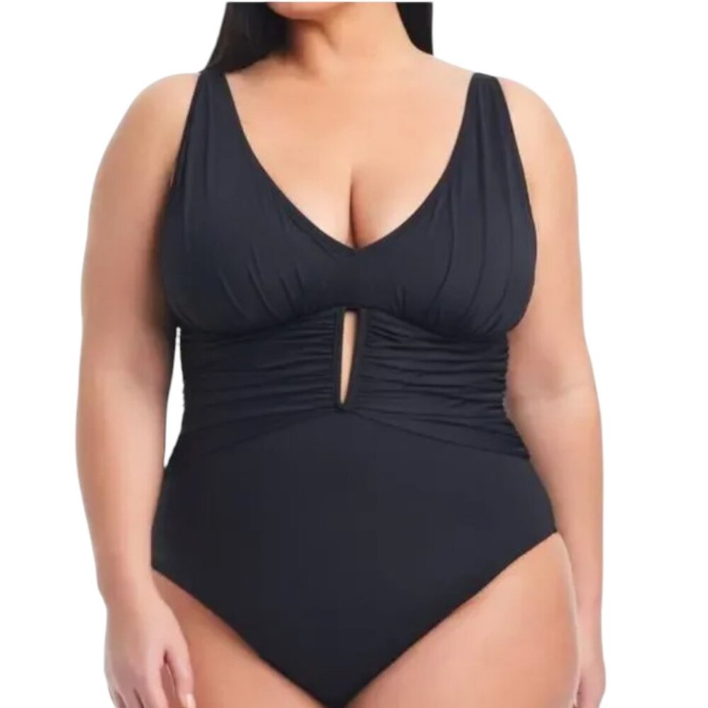 NWT Bleu by Rod Beattie Plus Size Ruched One-Piece Swimsuit - Black